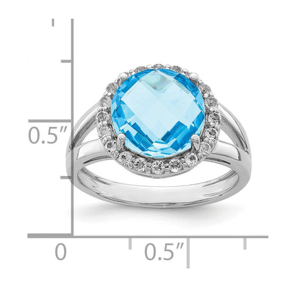 Sterlingsilber Rhodium Blau & Weiß Topas Ring (size 7 Nur)