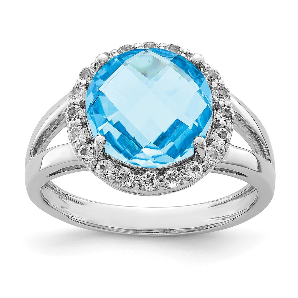 Sterlingsilber Rhodium Blau & Weiß Topas Ring (size 7 Nur)