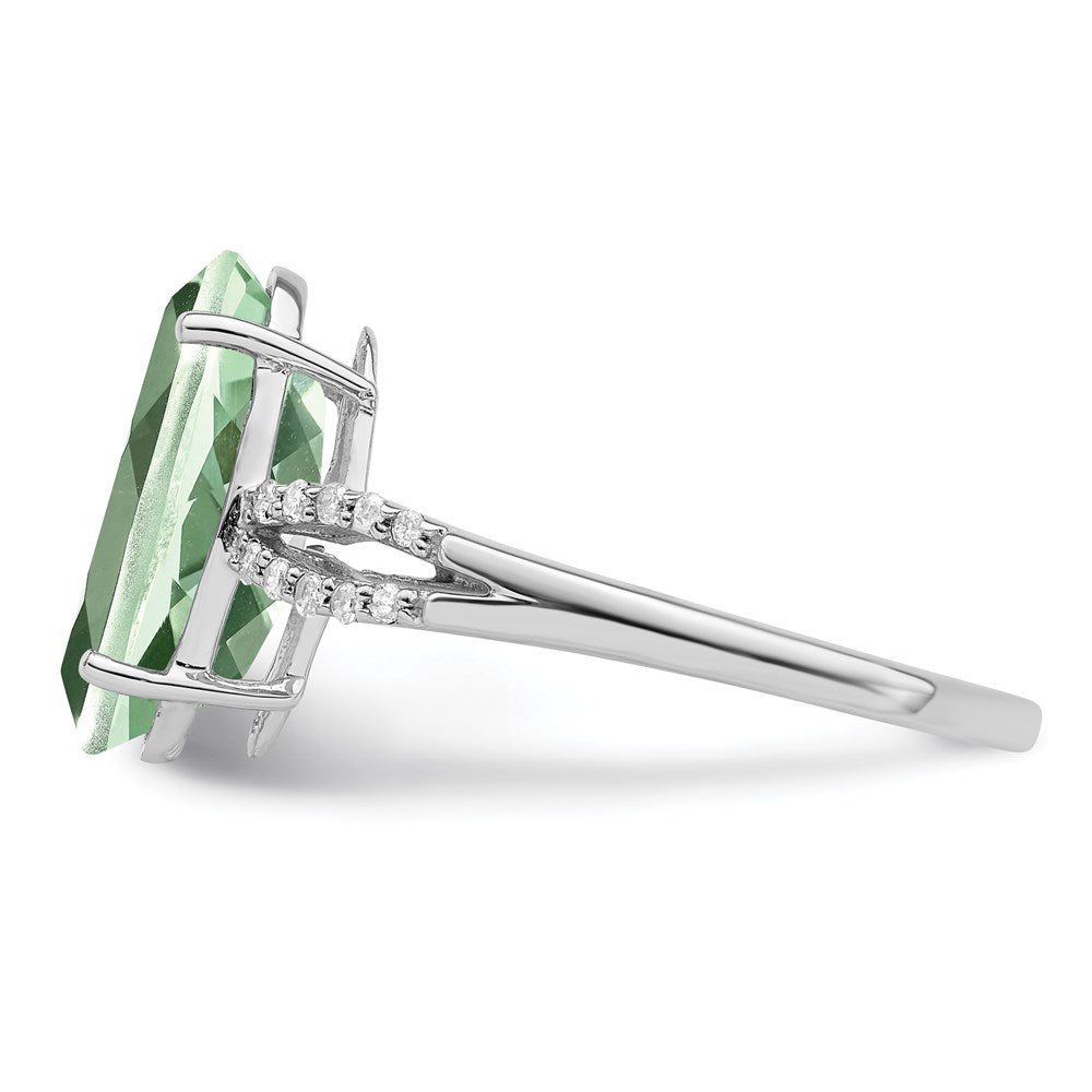Sterlingsilber Rhodium Grün Quarz & Diamant Ring (size 6 Nur)