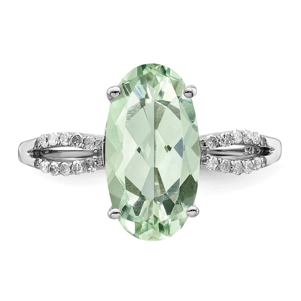 Sterlingsilber Rhodium Grün Quarz & Diamant Ring (size 6 Nur)