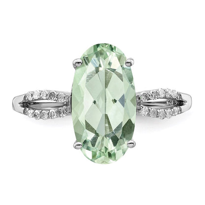 Sterlingsilber Rhodium Grün Quarz & Diamant Ring (size 6 Nur)