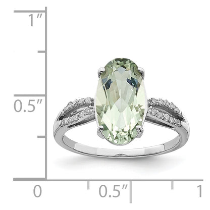 Sterlingsilber Rhodium Grün Quarz & Diamant Ring (size 6 Nur)