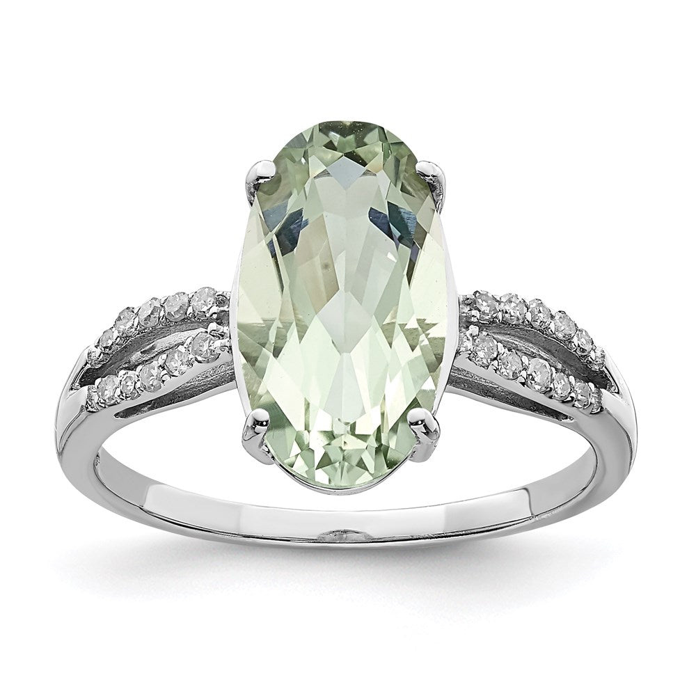 Sterlingsilber Rhodium Grün Quarz & Diamant Ring (size 6 Nur)