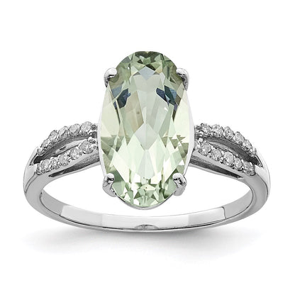 Sterlingsilber Rhodium Grün Quarz & Diamant Ring (size 6 Nur)