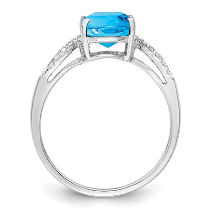Sterlingsilber Rhodium Oval Blautopas & Diamant Ring (size 7 Nur)