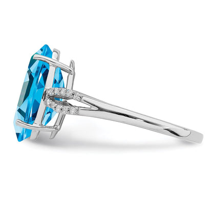 Sterlingsilber Rhodium Oval Blautopas & Diamant Ring (size 7 Nur)