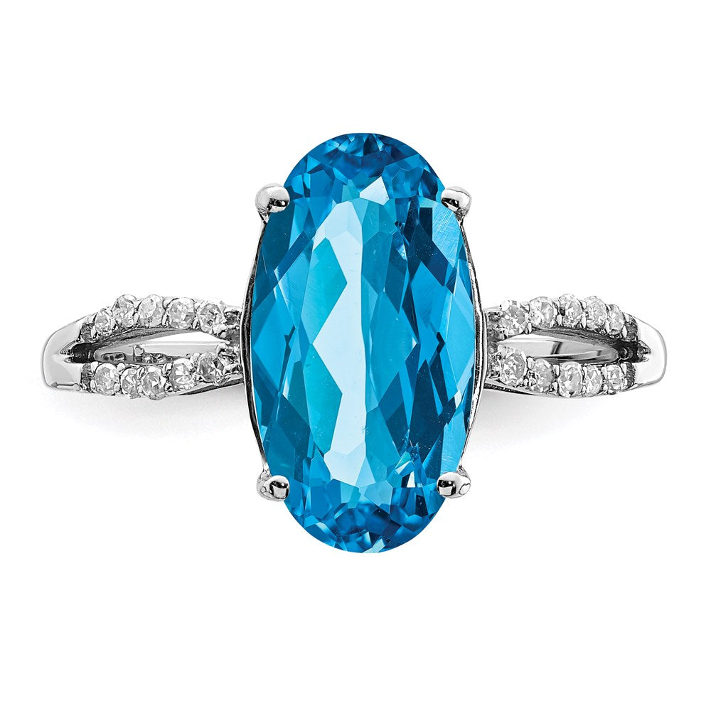 Sterlingsilber Rhodium Oval Blautopas & Diamant Ring (size 7 Nur)