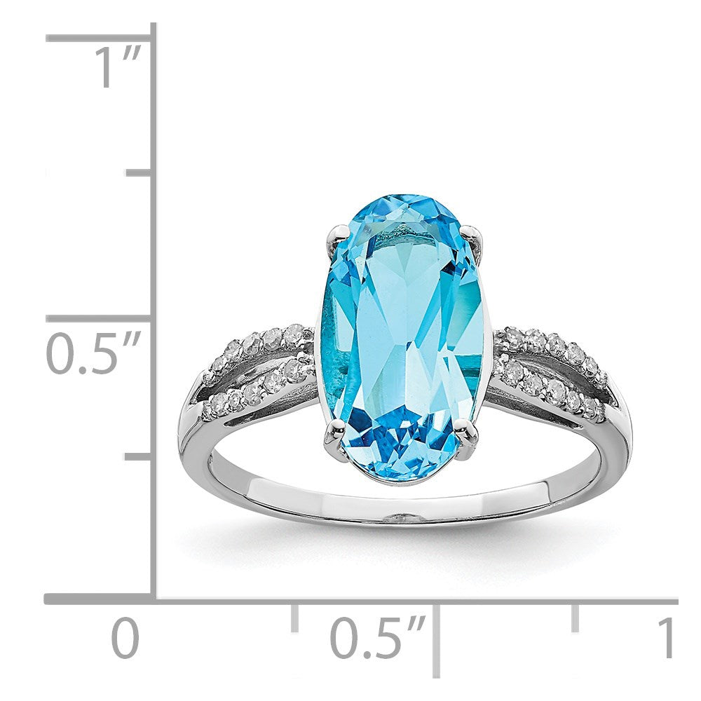 Sterlingsilber Rhodium Oval Blautopas & Diamant Ring (size 7 Nur)