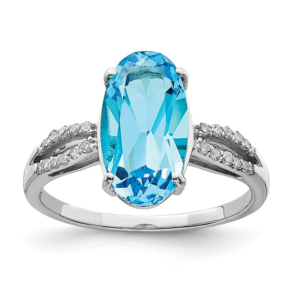 Sterlingsilber Rhodium Oval Blautopas & Diamant Ring (size 7 Nur)