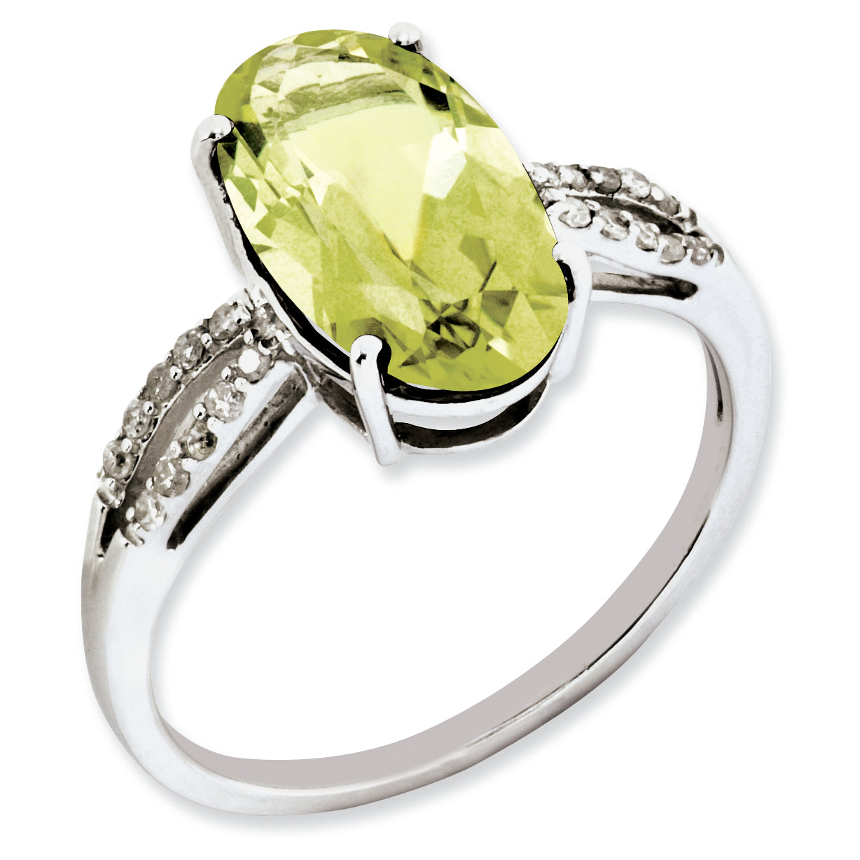 Sterlingsilber Rhodiniert Oval Diamant & Zitrone Quarz Ring (size 7 Nur)