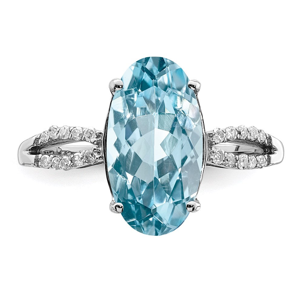 Sterlingsilber Rhodium Himmel Blautopas & Diamant Ring (size 7 Nur)