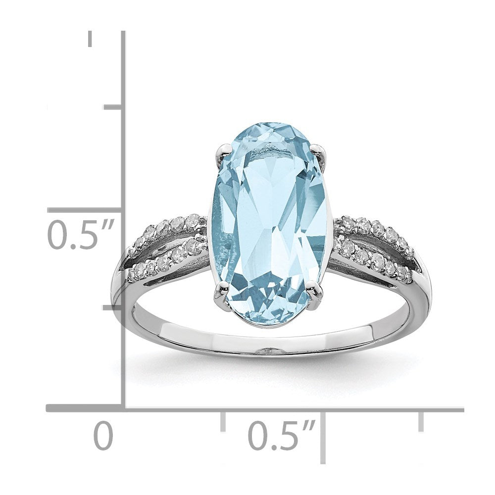 Sterlingsilber Rhodium Himmel Blautopas & Diamant Ring (size 7 Nur)