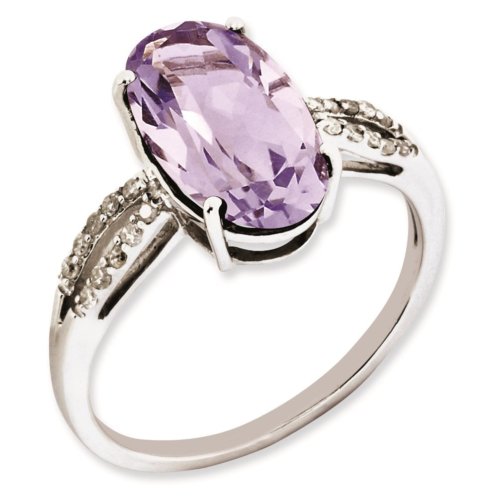 Sterlingsilber Rhodiniert Oval Diamant & Rosa Quarz Ring (size 7 Nur)