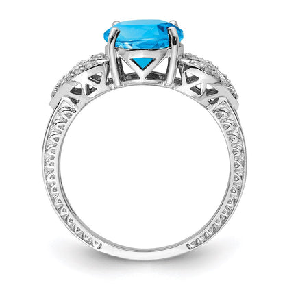 Sterlingsilber Rhodium Oval Blautopas & Diamant Ring (size 7 Nur)