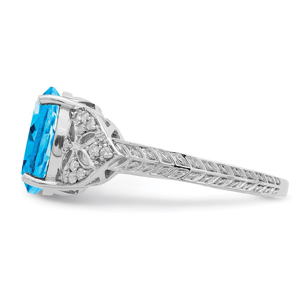 Sterlingsilber Rhodium Oval Blautopas & Diamant Ring (size 7 Nur)
