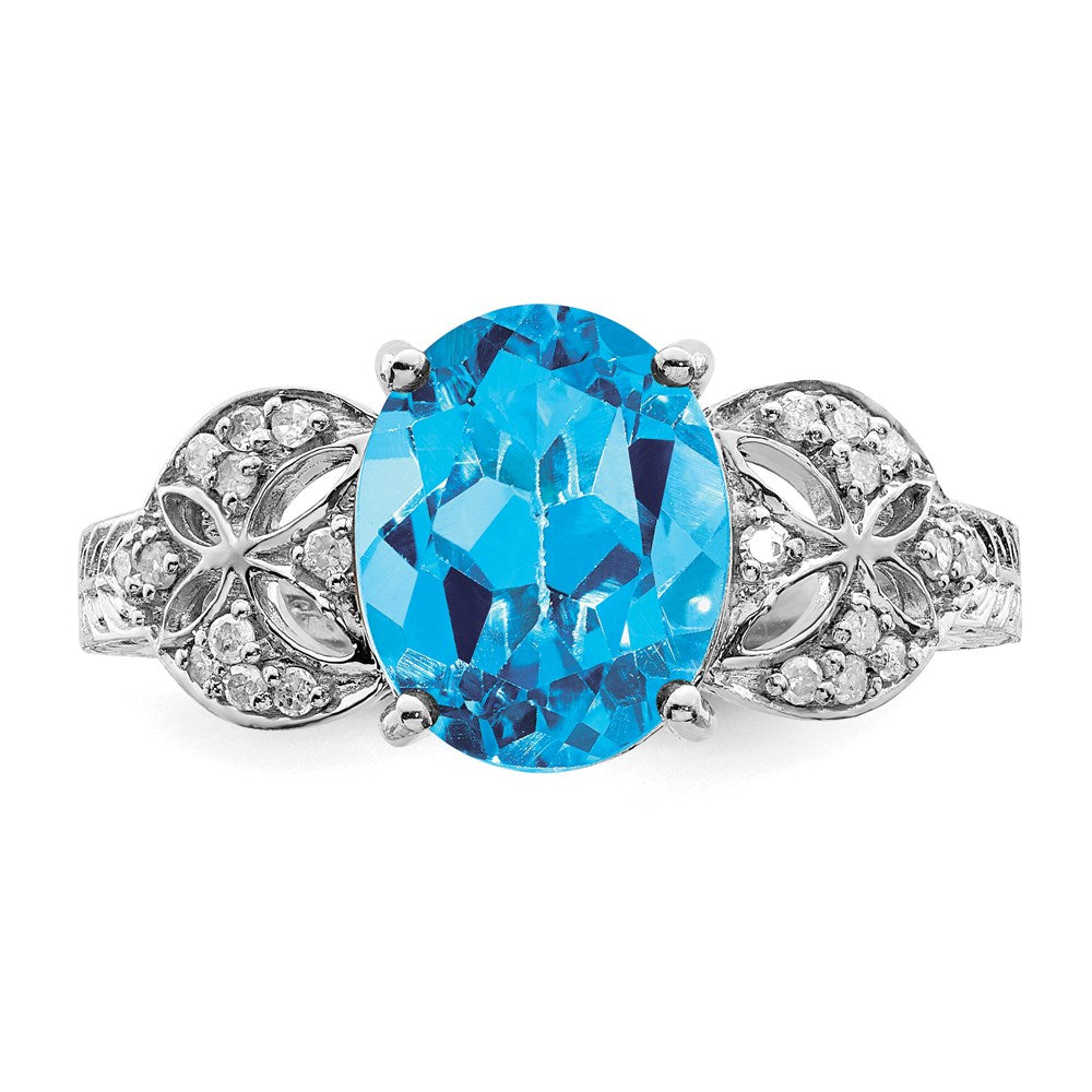 Sterlingsilber Rhodium Oval Blautopas & Diamant Ring (size 7 Nur)