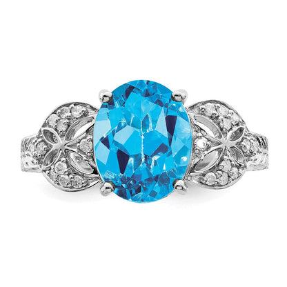 Sterlingsilber Rhodium Oval Blautopas & Diamant Ring (size 7 Nur)