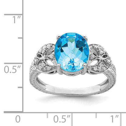 Sterlingsilber Rhodium Oval Blautopas & Diamant Ring (size 7 Nur)