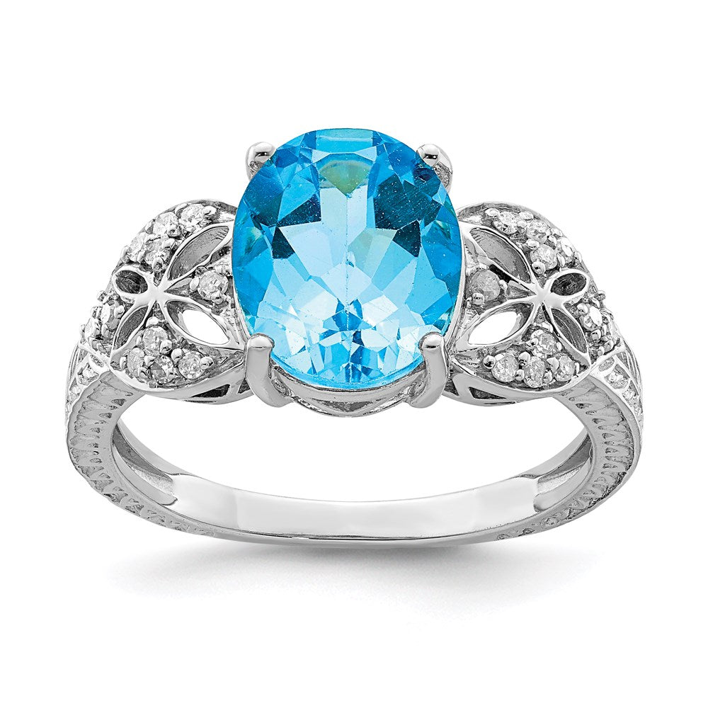 Sterlingsilber Rhodium Oval Blautopas & Diamant Ring (size 7 Nur)