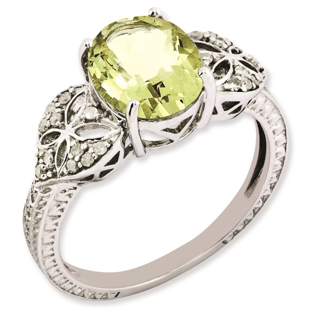 Sterlingsilber Rhodiniert Oval Diamant & Zitrone Quarz Ring (size 7 Nur)