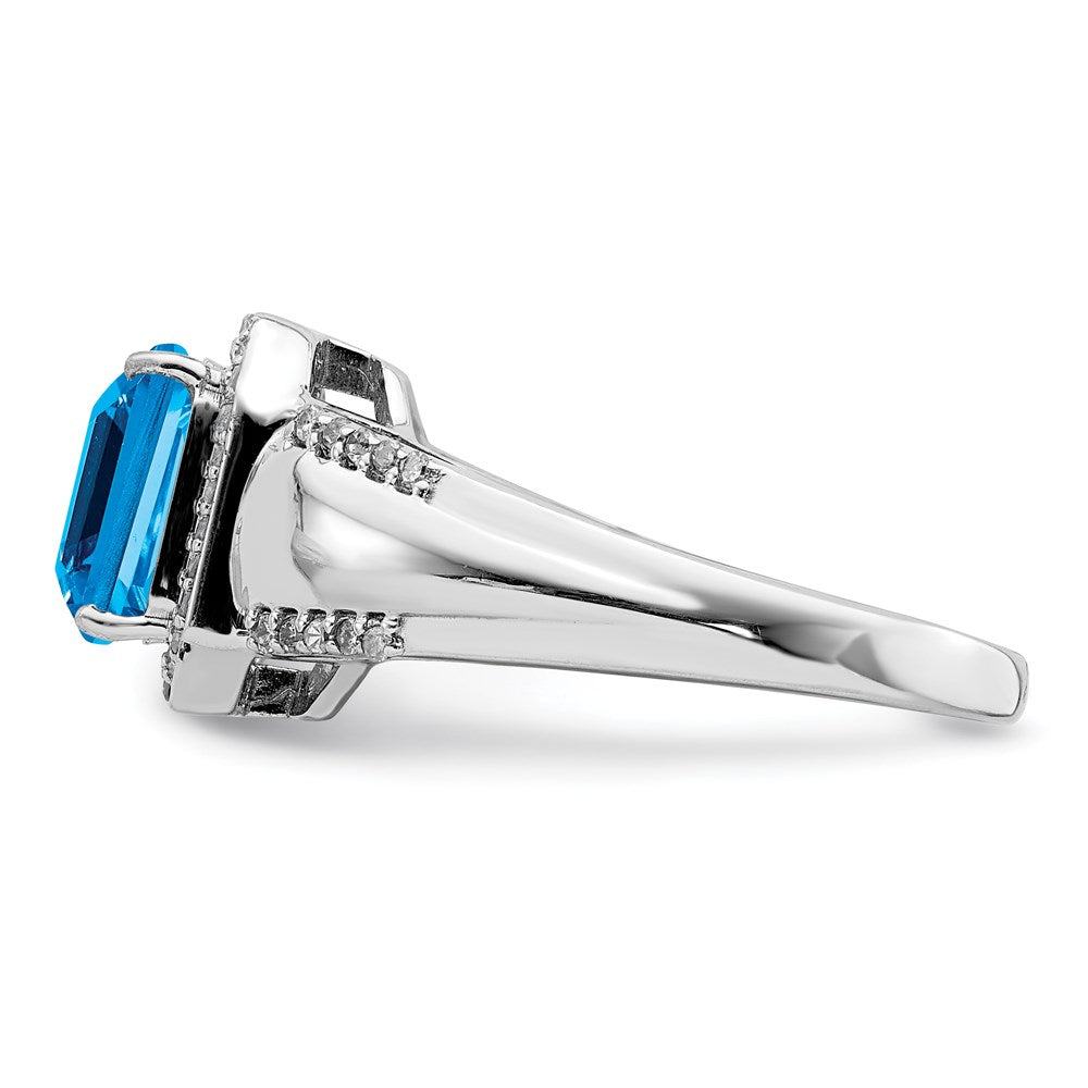 Sterlingsilber Rhodium Blautopas & Diamant Ring (size 6 Nur)