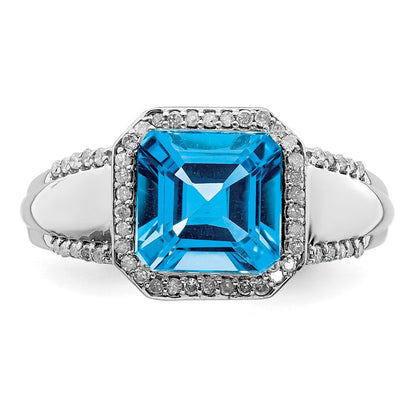 Sterlingsilber Rhodium Blautopas & Diamant Ring (size 6 Nur)
