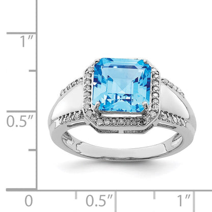 Sterlingsilber Rhodium Blautopas & Diamant Ring (size 6 Nur)