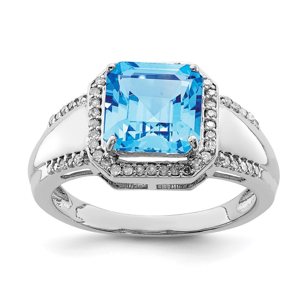 Sterlingsilber Rhodium Blautopas & Diamant Ring (size 6 Nur)