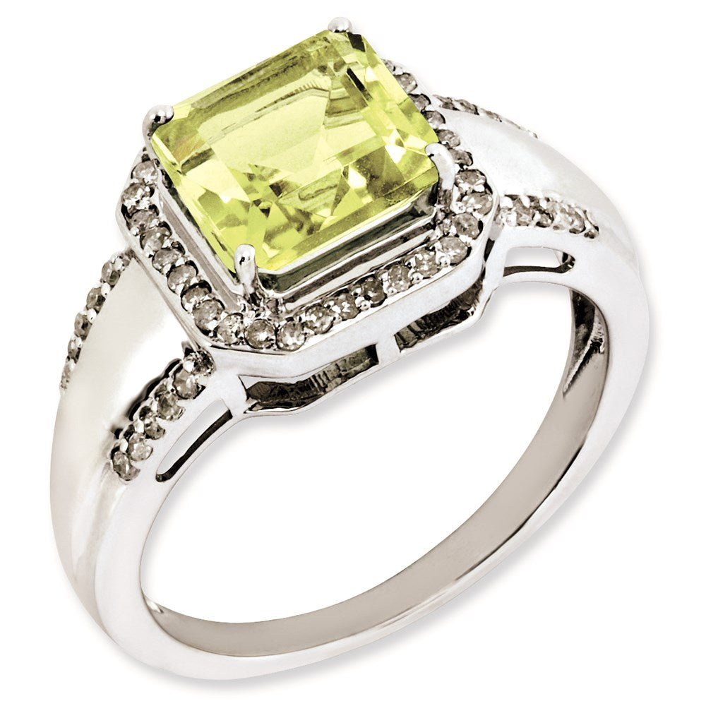 Sterlingsilber Rhodiniert Quadratisch Diamant & Zitrone Quarz Ring (size 7 Nur)