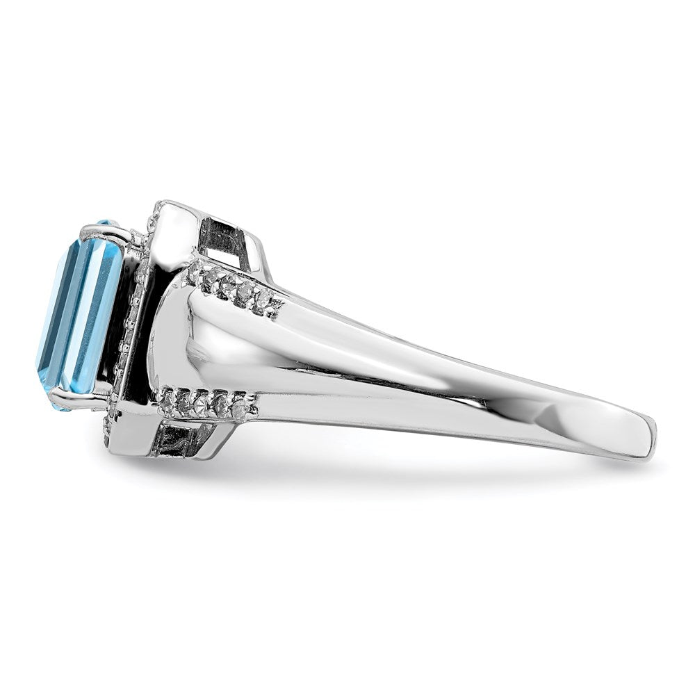 Sterlingsilber Rhodium Diamant & Himmel Blautopas Ring (size 7 Nur)