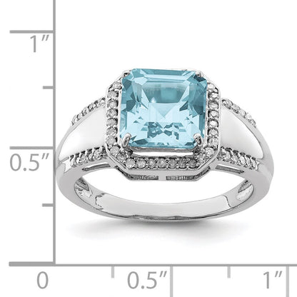Sterlingsilber Rhodium Diamant & Himmel Blautopas Ring (size 7 Nur)