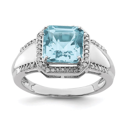 Sterlingsilber Rhodium Diamant & Himmel Blautopas Ring (size 7 Nur)