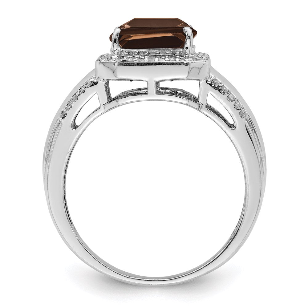 Sterlingsilber Rhodium Diamant & Rauch Quarz Ring