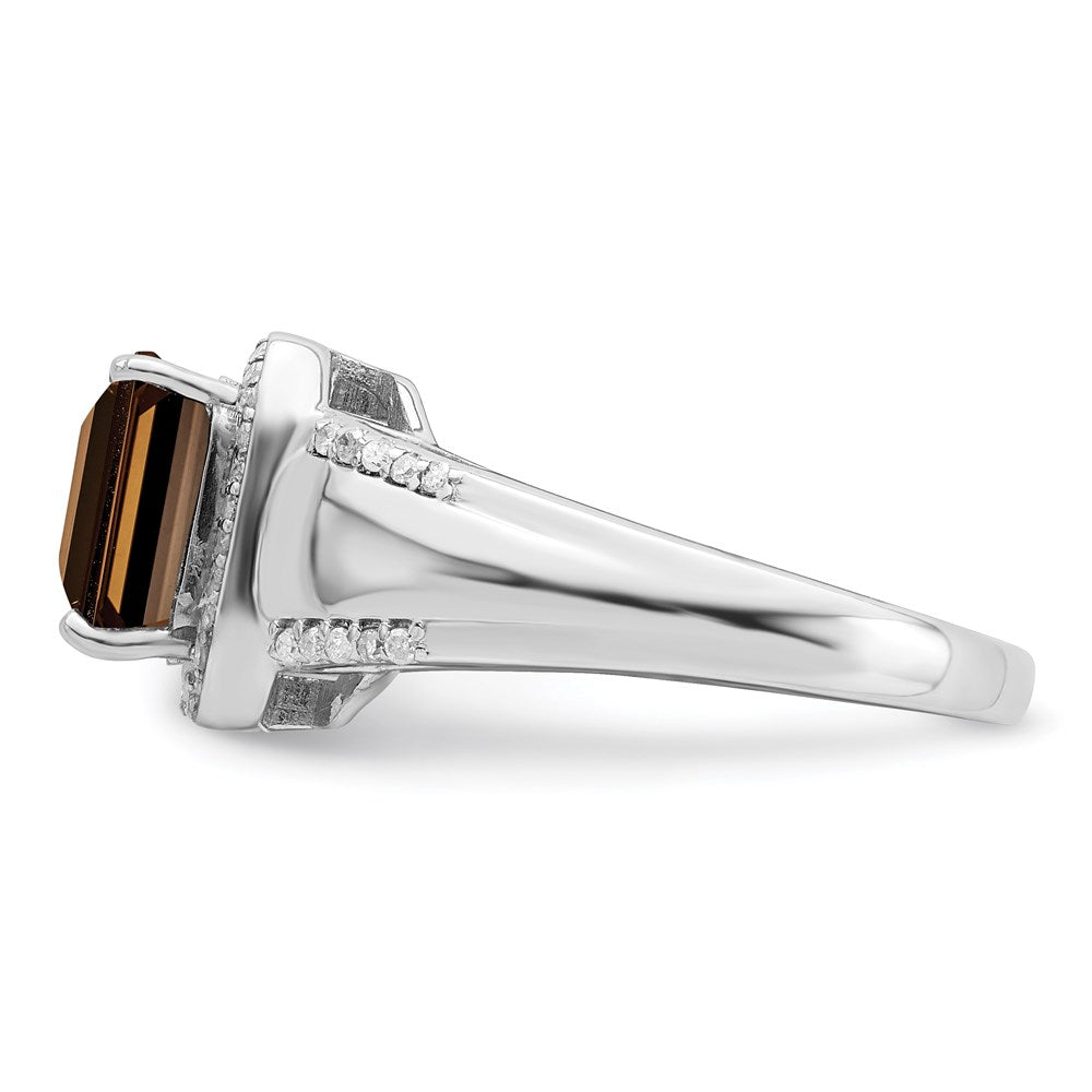 Sterlingsilber Rhodium Diamant & Rauch Quarz Ring