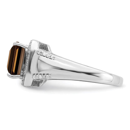 Sterlingsilber Rhodium Diamant & Rauch Quarz Ring