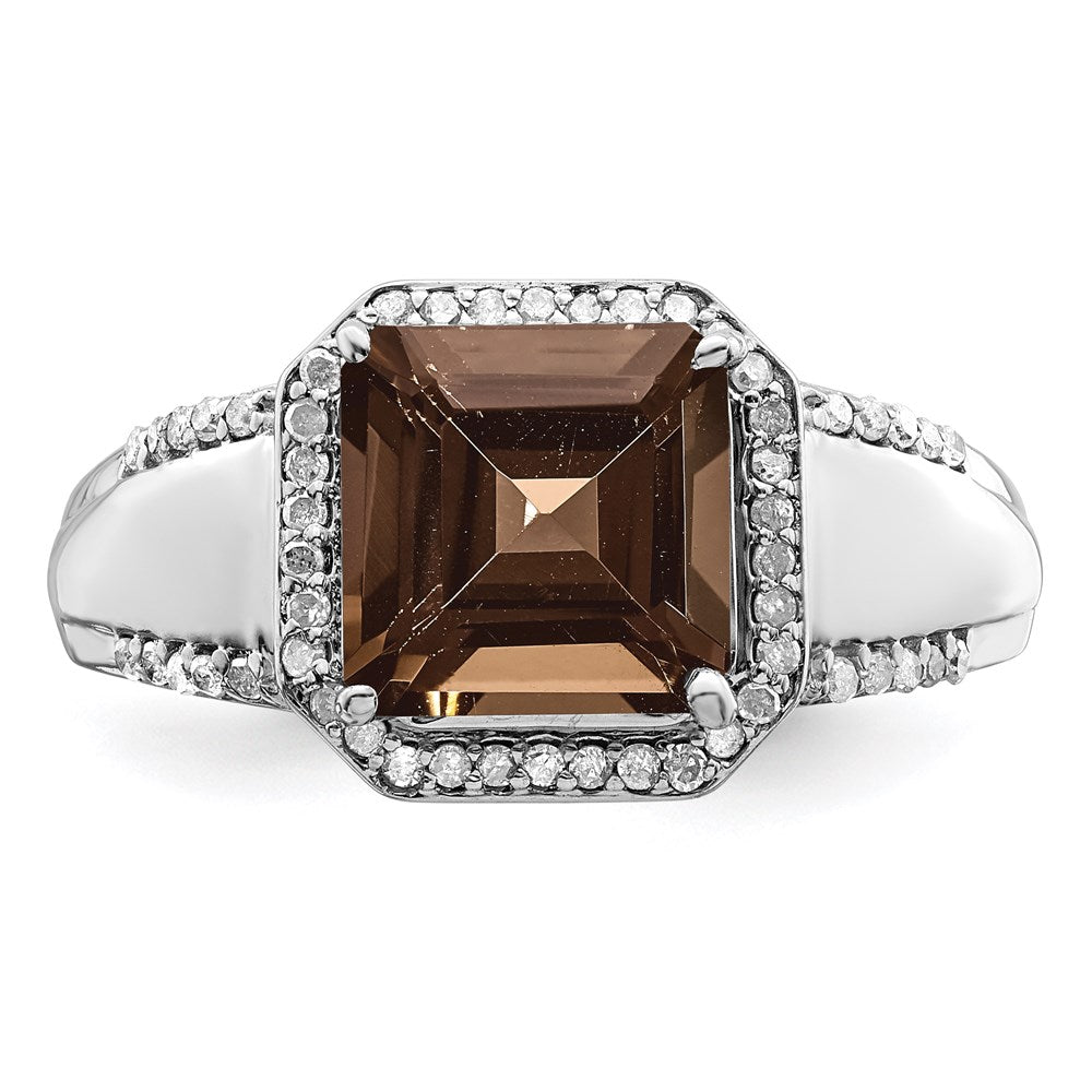 Sterlingsilber Rhodium Diamant & Rauch Quarz Ring