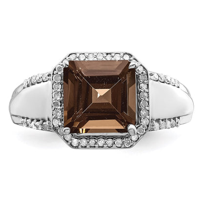 Sterlingsilber Rhodium Diamant & Rauch Quarz Ring