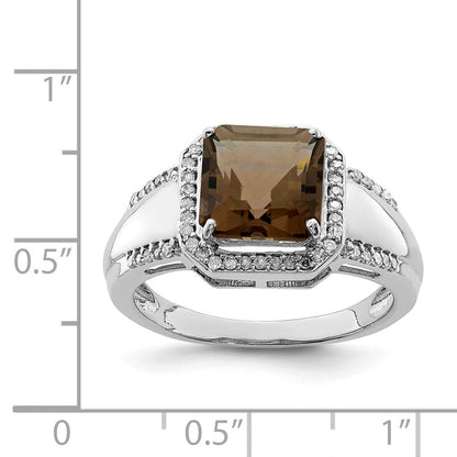 Sterlingsilber Rhodium Diamant & Rauch Quarz Ring