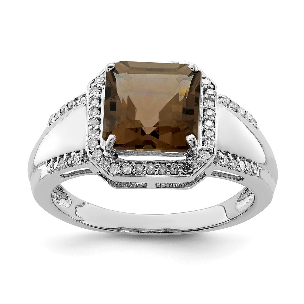 Sterlingsilber Rhodium Diamant & Rauch Quarz Ring
