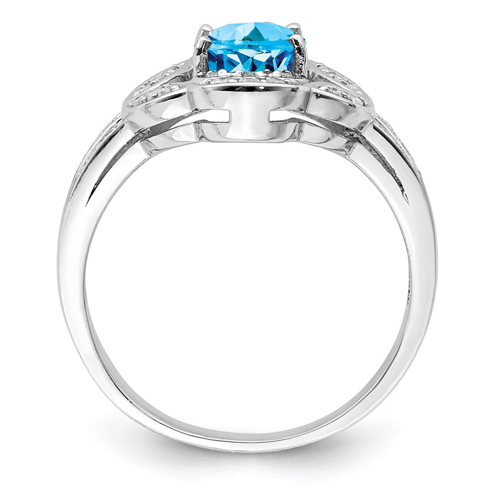 Sterlingsilber Rhodium Blautopas & Diamant Ring (size 7 Nur)