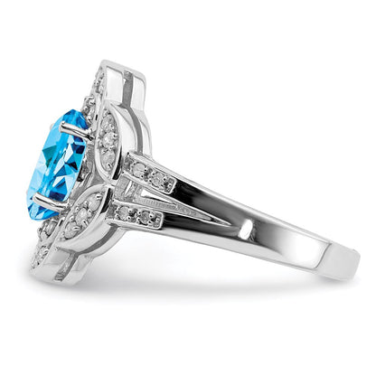 Sterlingsilber Rhodium Blautopas & Diamant Ring (size 7 Nur)