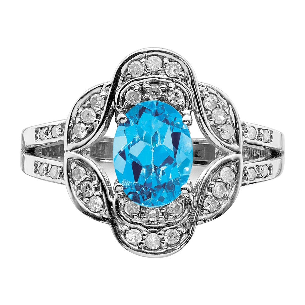 Sterlingsilber Rhodium Blautopas & Diamant Ring (size 7 Nur)