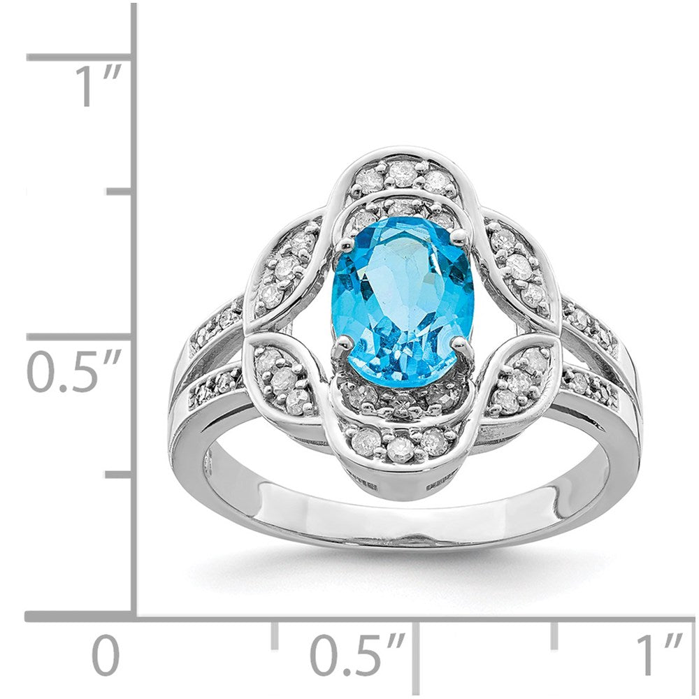 Sterlingsilber Rhodium Blautopas & Diamant Ring (size 7 Nur)