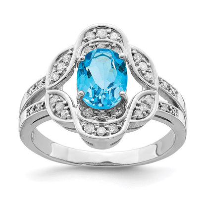 Sterlingsilber Rhodium Blautopas & Diamant Ring (size 7 Nur)