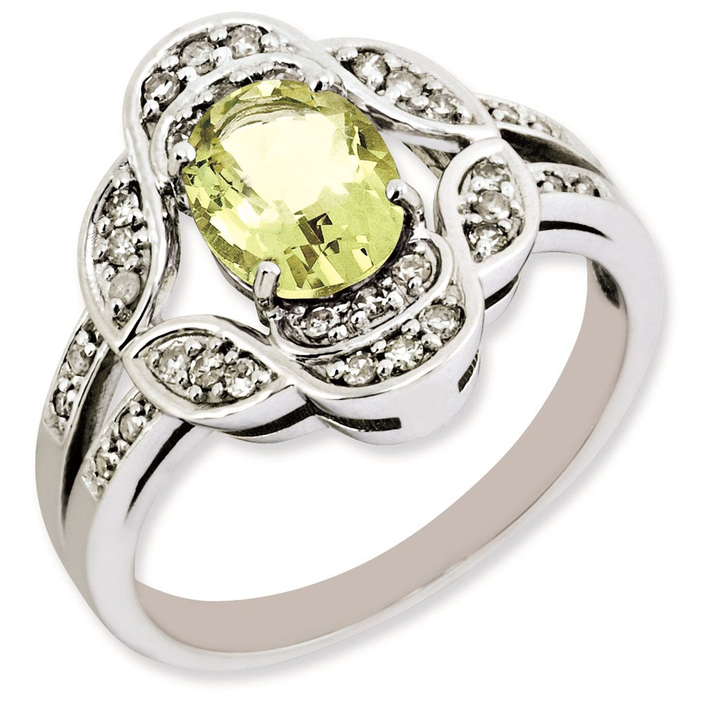 Sterlingsilber Rhodiniert Oval Diamant & Zitrone Quarz Ring (size 7 Nur)