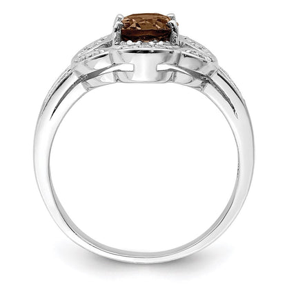 Sterlingsilber Rhodium Oval Diamant & Rauch Quarz Ring (size 7 Nur)