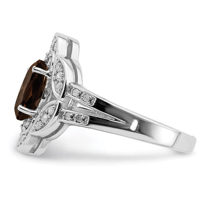 Sterlingsilber Rhodium Oval Diamant & Rauch Quarz Ring (size 7 Nur)