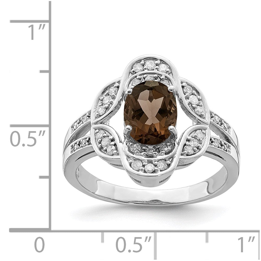 Sterlingsilber Rhodium Oval Diamant & Rauch Quarz Ring (size 7 Nur)