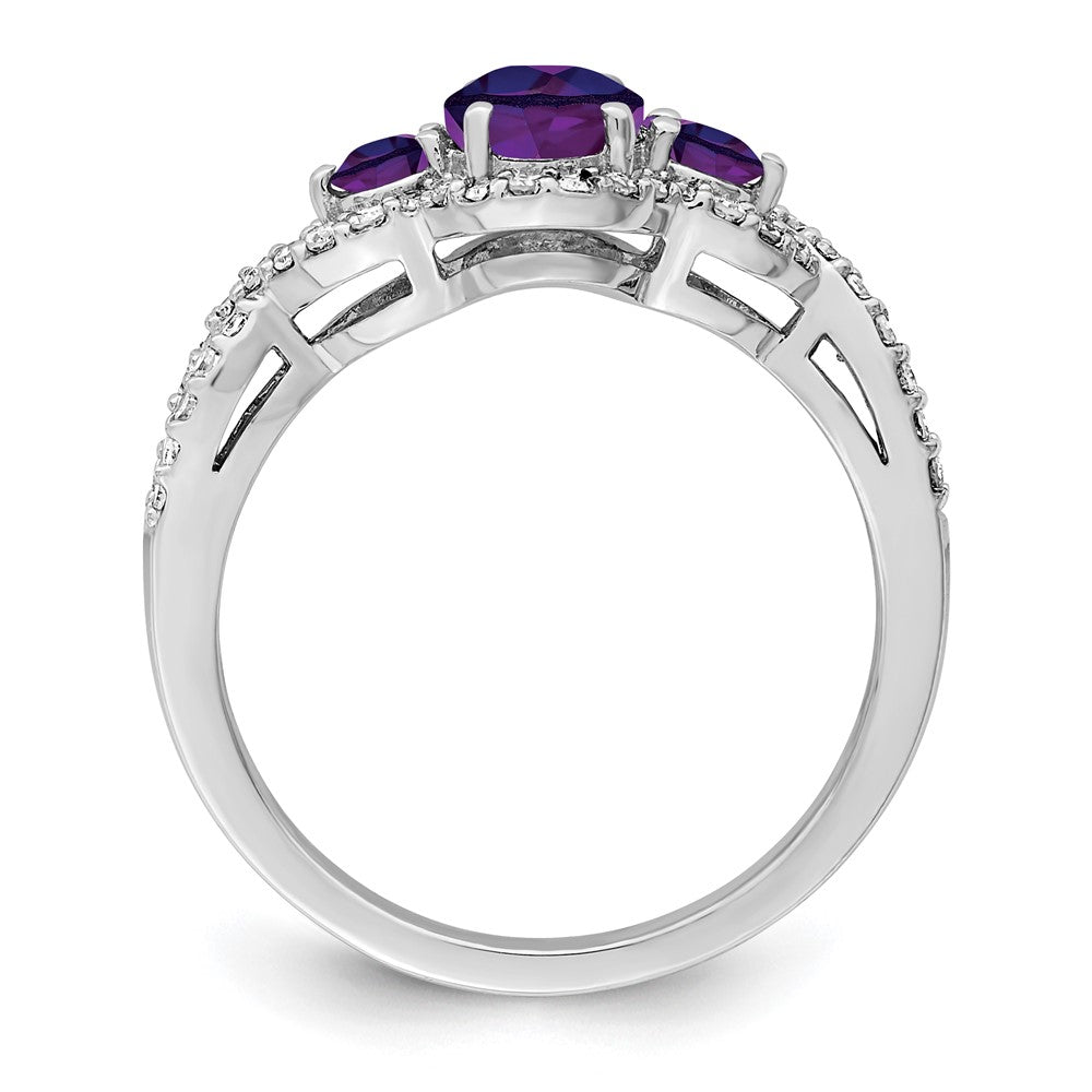 Sterlingsilber Rhodiniert Oval Amethyst & Diamant Ring