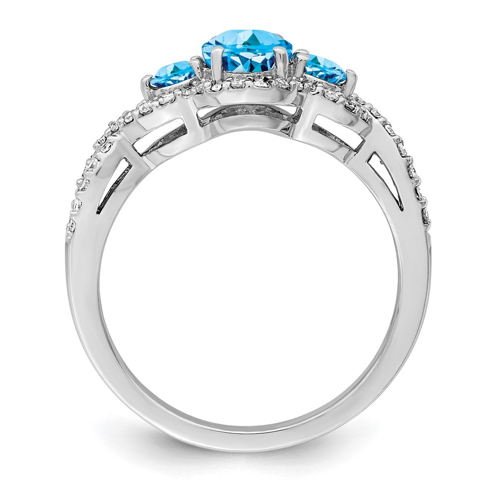 Sterlingsilber Rhodium Oval Blautopas & Diamant Ring (size 7 Nur)